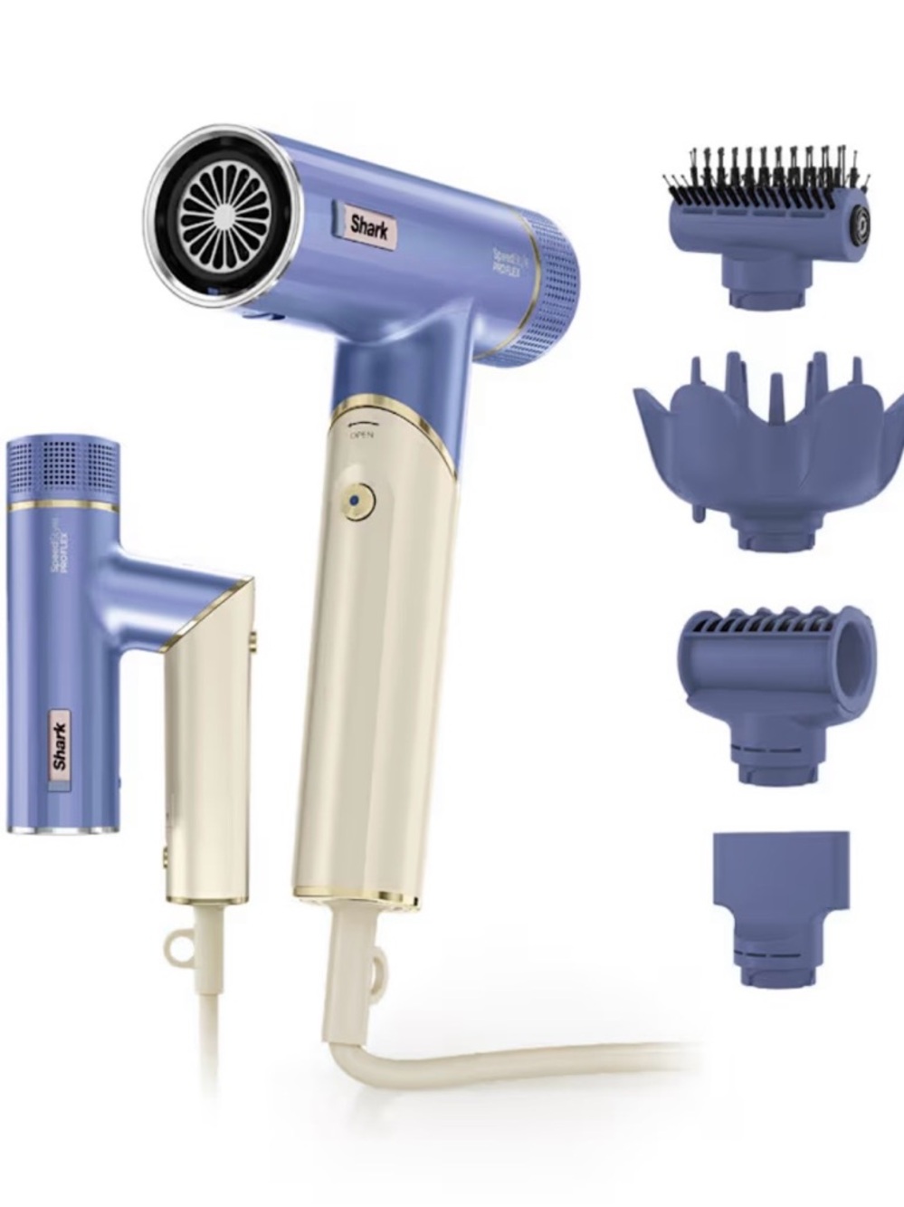 Shark Lavender & Cream Travel Hair Dryer with 5 Styling Attachments